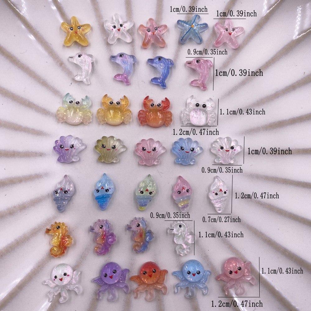 50pcs Resin Mini Colorful Mermaid Tail Shell Starfish Seahorse Conch Flatback Rhinestones Figurine Nail Art DIY Scrapbook Crafts