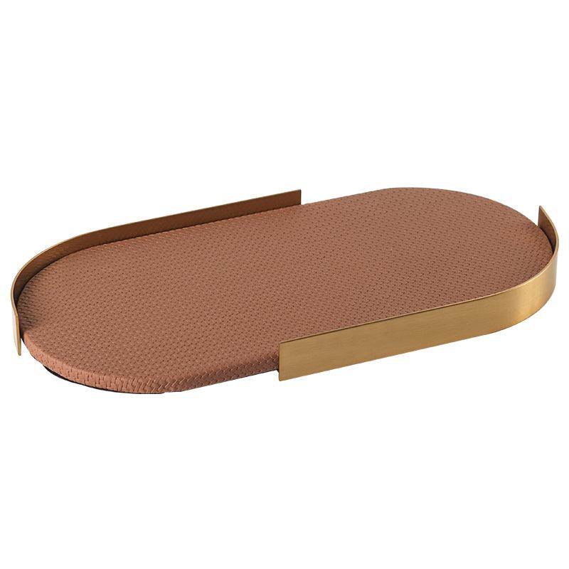 Lehký luxusní kožený podnos na aromaterapii Oválný styl Ins Obývací pokoj Ložnice Šperky Tkané kožené úložné podnosy Dekorace