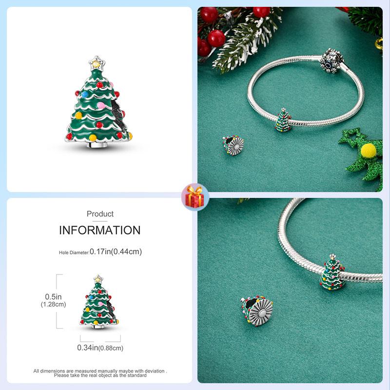 Copper Christmas Glazed Snowflake Tree Charms Beads Fit Original Bracelet Necklace Fine Jewelry Women Diy Gifts