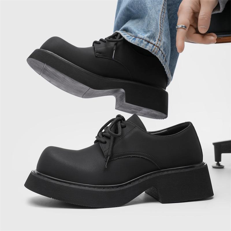 Big head leather shoes men's shoes trendy black niche Mickey high sense derby shoes thick sole heightened ruffian handsome 9522-H