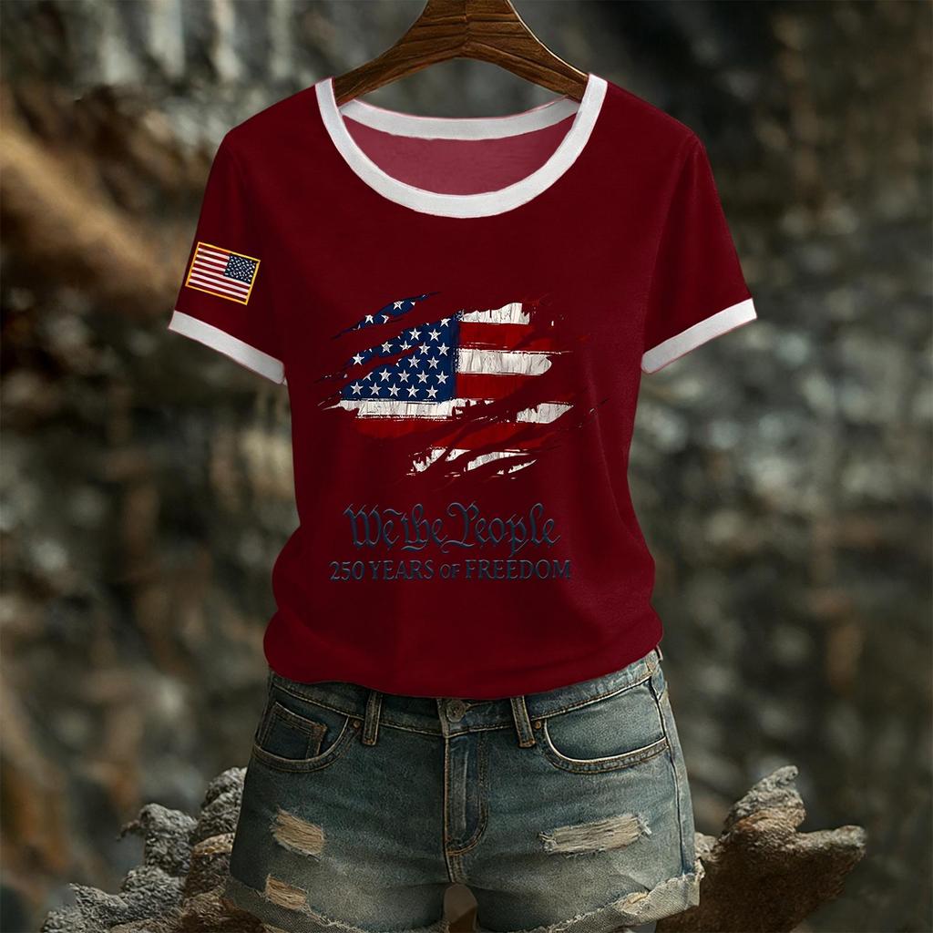 Damen Casual Rundhals Kurzarm Pullover Bedrucktes T-Shirt Top