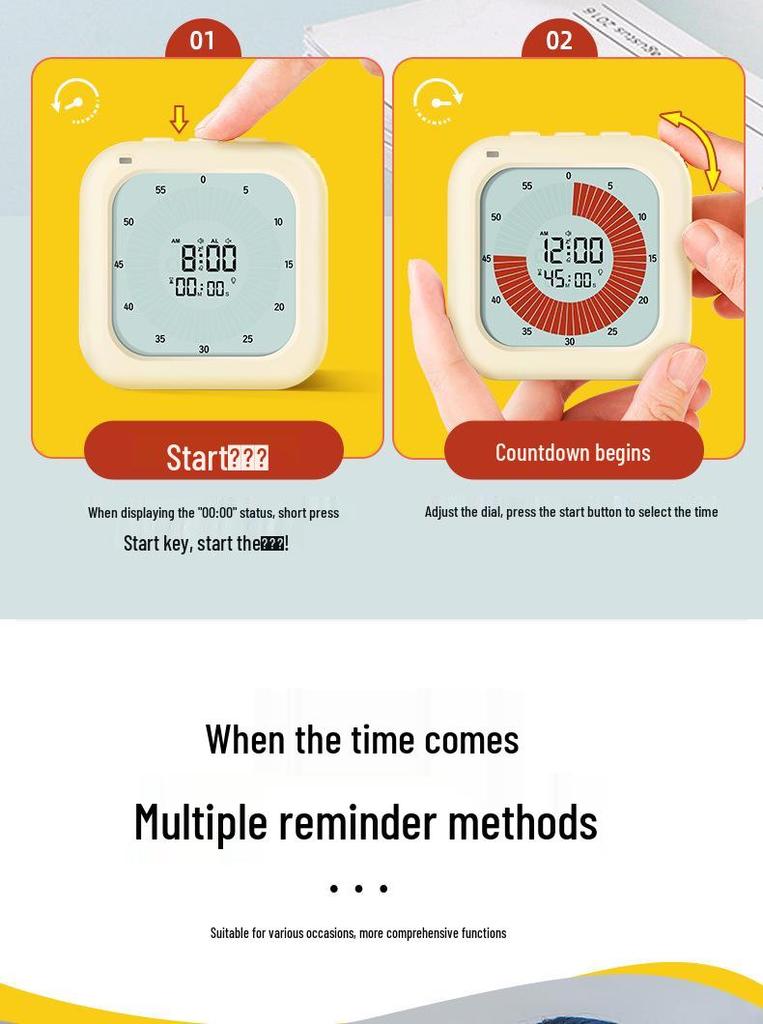 Silent Visual Timer for ADHD: High-Efficiency Student Focus Clock with Self-Discipline Check-In Alarm
