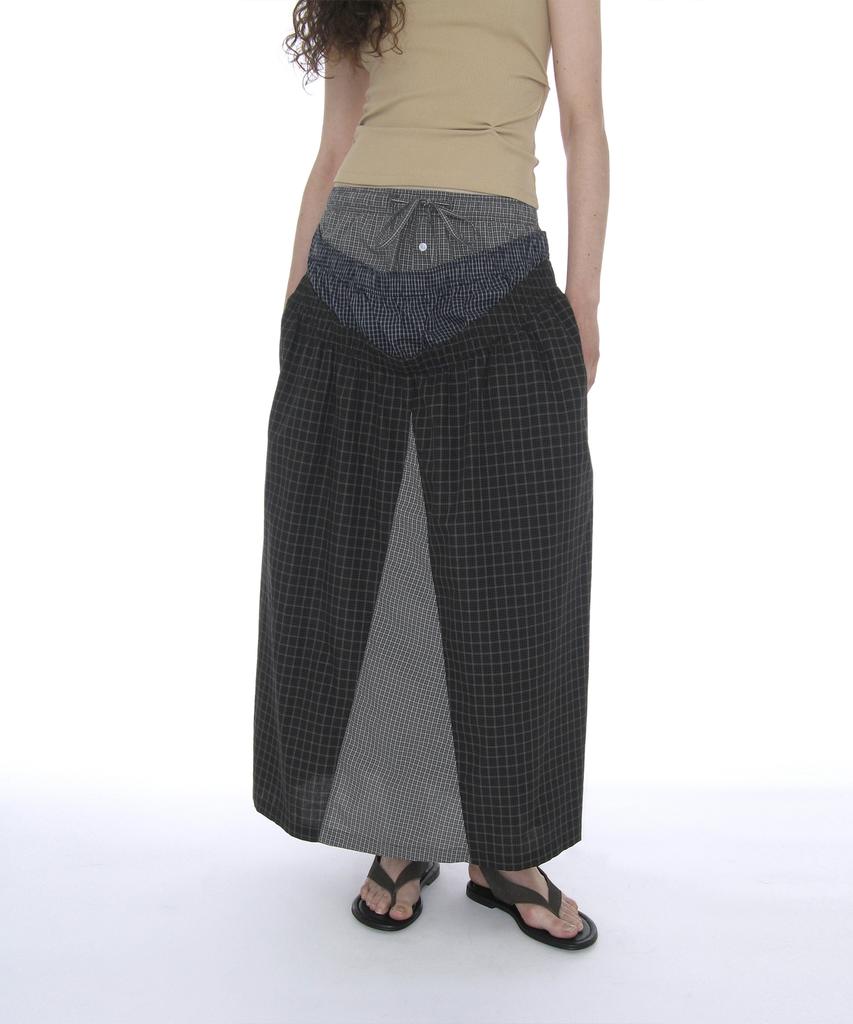 Partimento Woman Multi-Layered Maxi Skirt_Gray Check