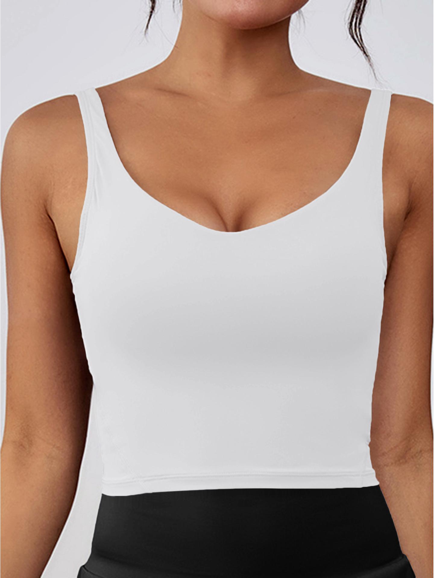 

Женский бесшовный спортивный бюстгальтер с мягкой чашкой: Широкие плечевые лямки, ощущение обнаженности для бега и йоги S белый