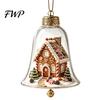 Clear Acrylic Christmas Ornaments 3D Bell Ornament, Winter Scene Decoration with Santa Immersive Wonderland Snowman Reindeer Angel Tree Inside