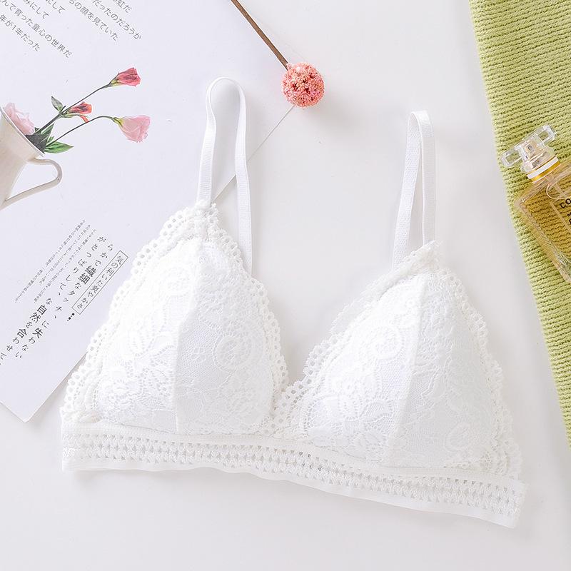 Lace French Triangle Cup Wirefree Bra for Big Busts - V-Neck, Thin Back, Smoothing Minimizer.