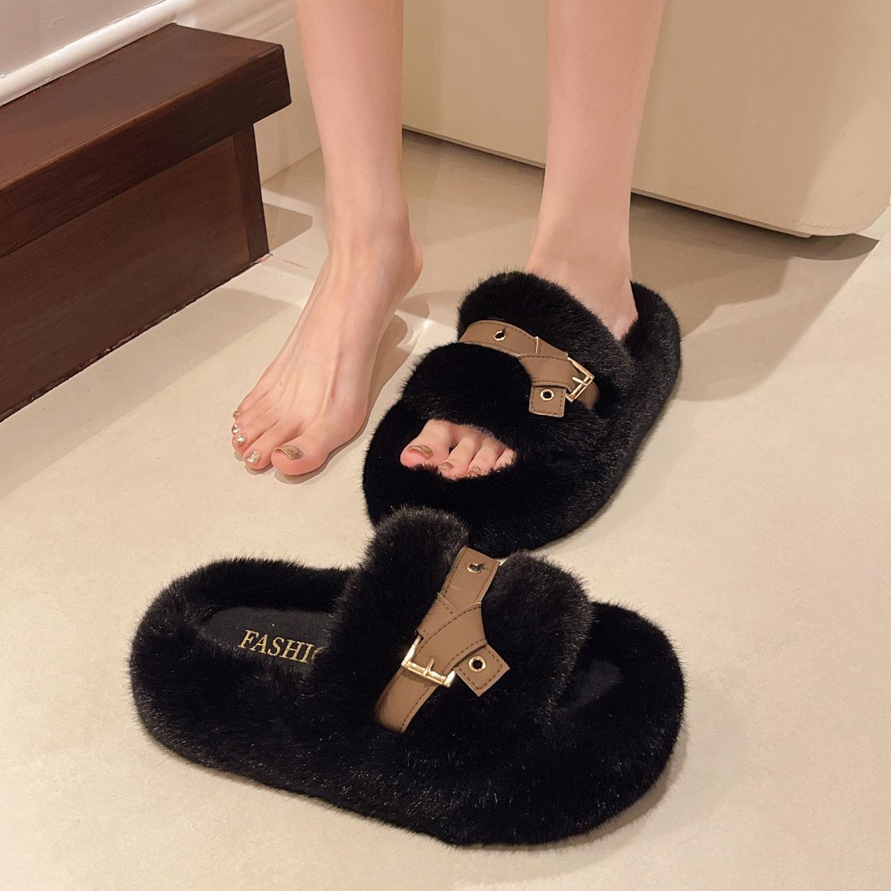 

Жіночі нові зимові тапочки Mao Mao на товстій підошві 2025 року, модний вельветовий бавовняний моп, висококласні зручні туфлі Mao Mao 40 чорний