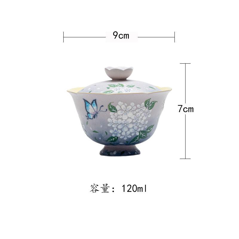 

120ml Hand-painted Hydrangea Gaiwan Handmade Tea Tureen Tea Bowl With Lid Kit Tea Brewing Cover Bowl Chinese Tea Set Decoration