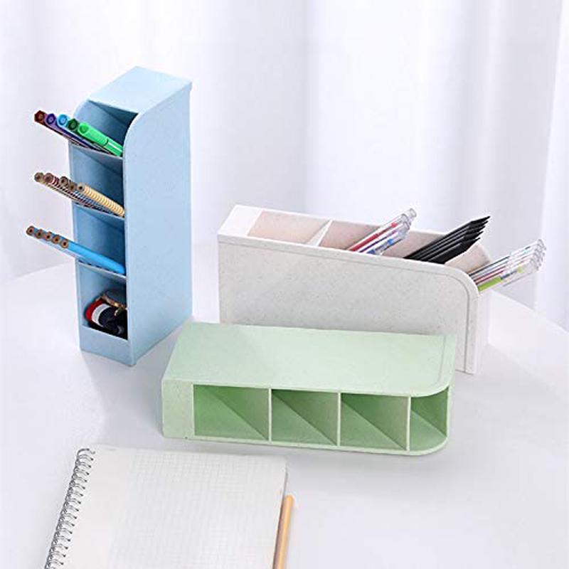 Office Shelves Wheat Straw Four Compartments Multifunctional Storage Box Kitchen Desk Pen Holder