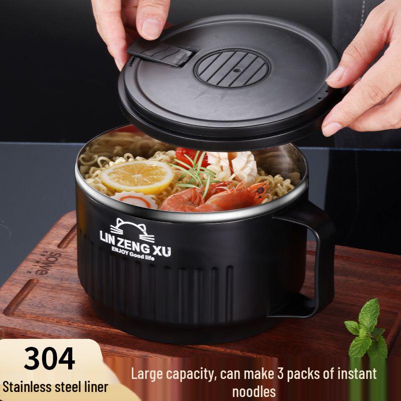 Japanese Style Large Capacity 304 Stainless Steel Noodle Bowl with Lid for Dormitory Students - Heat Preserving Meal Server