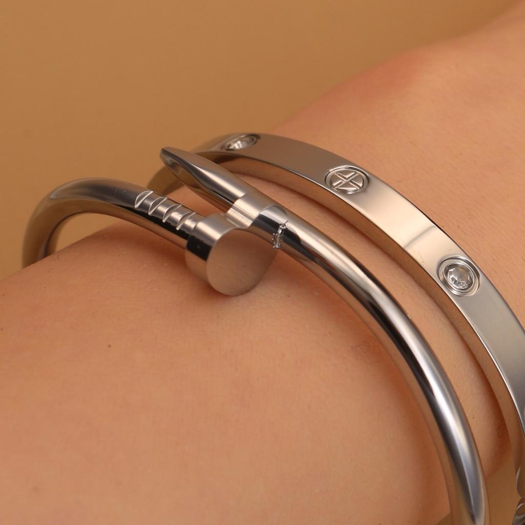 Horký prodej Srdcový tvar Zirkon Nerezová ocel Zlatá barva 2v1 Náramek Dámské šperky Velkoobchodní dárek Náramky