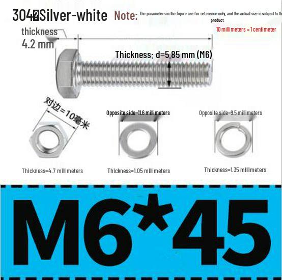 304 Stainless Steel Hex Head Bolt and Nut Set M6-M14, Lengths 8-100mm