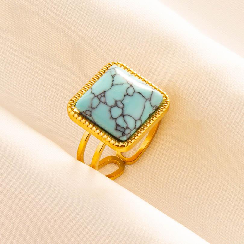 Turquoise Finger Jewelry Long Oval Sun Heart Water Drop Stainless Steel Rings For Women Men Accessories Gold Plated Open Anillos