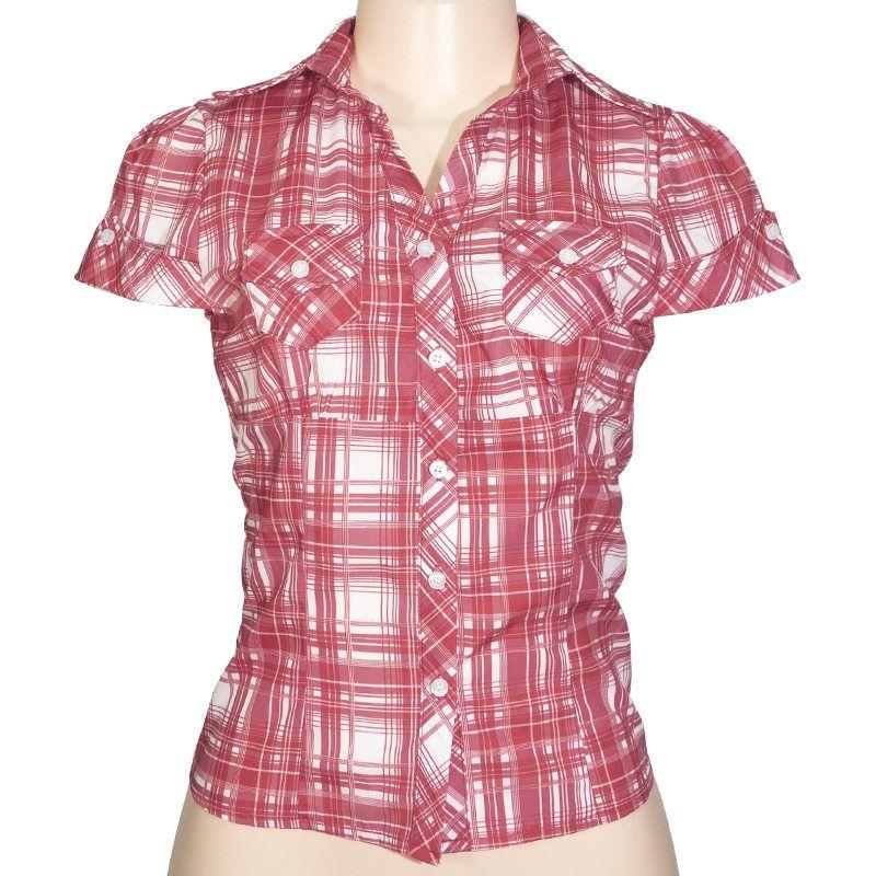 European and American Cross-Border Retro Blue and White Plaid Short-Sleeve Shirt with Buttoned Collar and American-Style Waist-Cinching Short Top