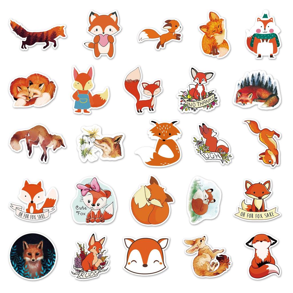 50 Cute Fox Cartoon Stickers for Kids Journals, Planners, Notebook & Suitcase Decoration - Waterproof