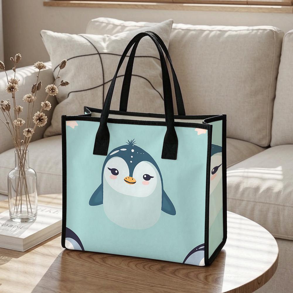 Cute Penguin Printed Tote Bag Casual Large Capacity Handbag for Daily Use