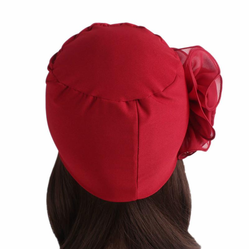 New Woman Beautiful Flower Turban Elastic Cloth Head Cap Hat Ladies Hair Accessories Muslim Women's Hijabs Scarf Cap