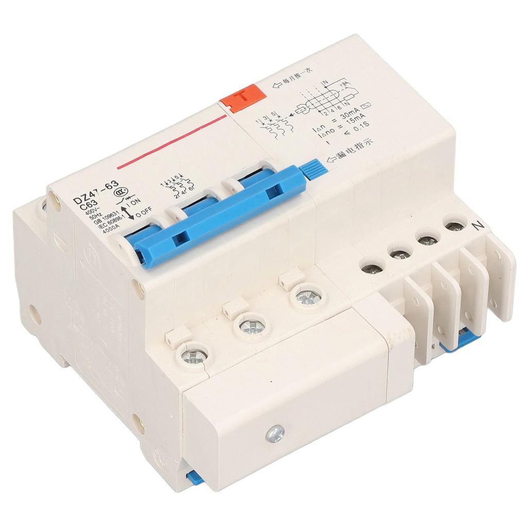 Circuit Breaker 3P 63A 220V Overload Short Circuit Leakage Protection Residual Current Circuit