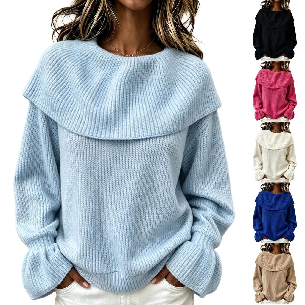Women's Casual Ruffle Long Sleeve Pullover Sweater Top, Loose Fit for Everyday Wear