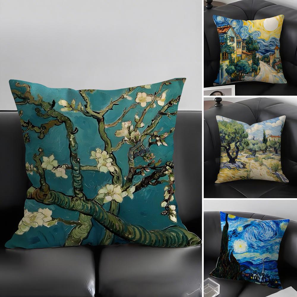 Van Gogh Oil Paintings Classical Cushion Cover Pillowcase Ultra Soft Skin Friendly Fabric Cloud Like Comfort Concealed Zipper