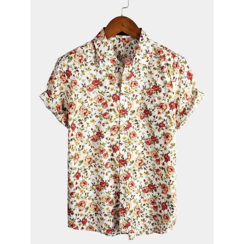 Mens Striped Casual Holiday Short Sleeve Orange Summer Button Down Shirt Hawaiian Shirt Summer Spring Lapel Button Down