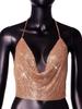 European & American Fashion Rhinestone Chain Strap Deep V Backless Crop Top