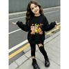Girls' Floral Bee Print Casual Comfortable Soft Loose Pullover Sweatshirt and Leggings 2-Piece Set, New Autumn/Winter, Playful, Sweet and Cool Style