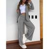 Women's Turn Down Collar Long Sleeve Loose Fit Blazer Two Piece Outfit Side Stripe High Waist Wide Leg Pants Casual Tracksuit Set