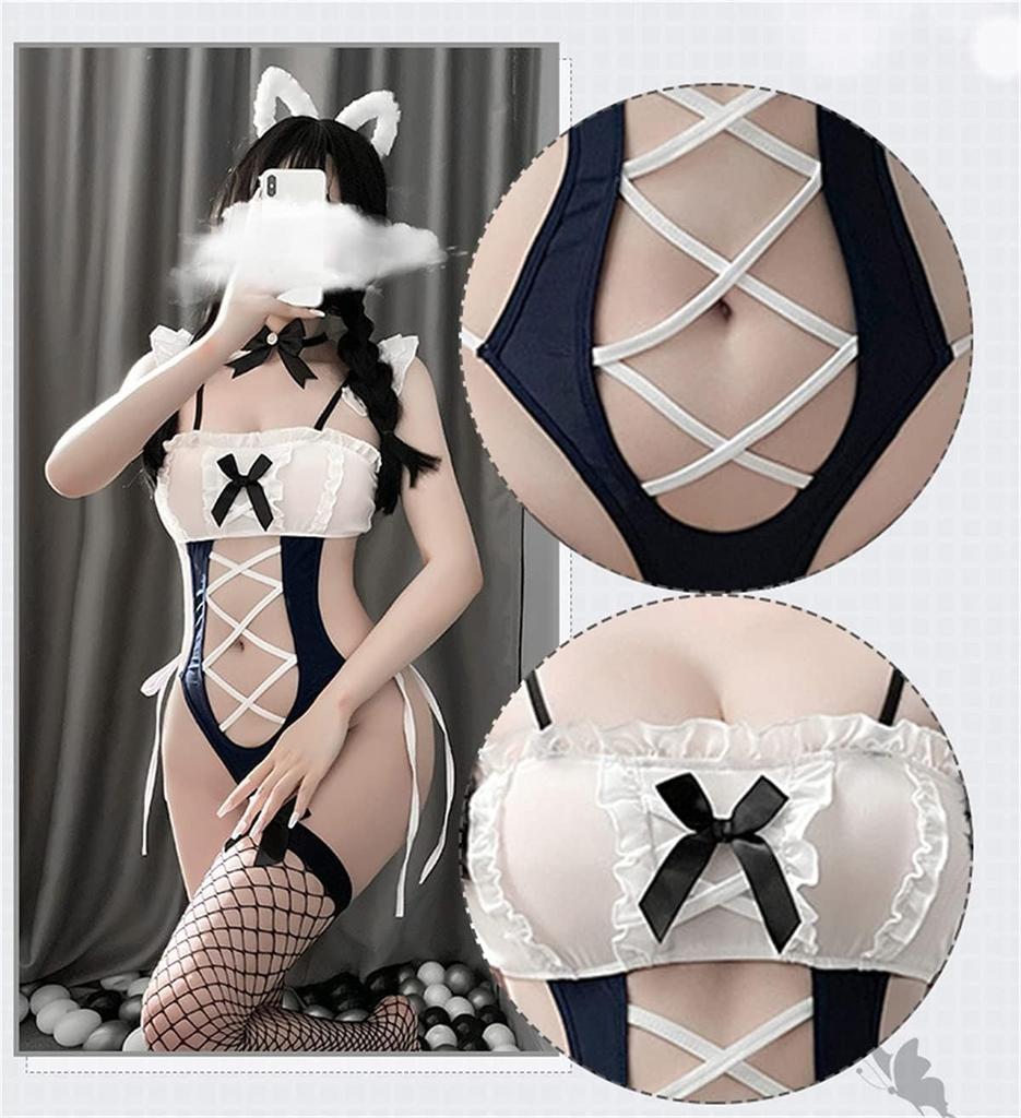 sapphire blue maid outfit with stockings is a revealing design for This set features exposed exposed and a bare This sexy underwear and adult goods