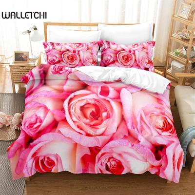 Juego de Cama de Rosas Rosas Juego de Funda Nórdica Ropa de Cama 3D Impresión Digital Ropa de Cama Tamaño Queen Diseño de Moda
