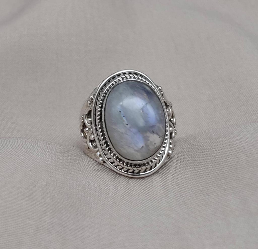 Rainbow Moonstone Ring: Handmade 925 Sterling Silver Boho Statement