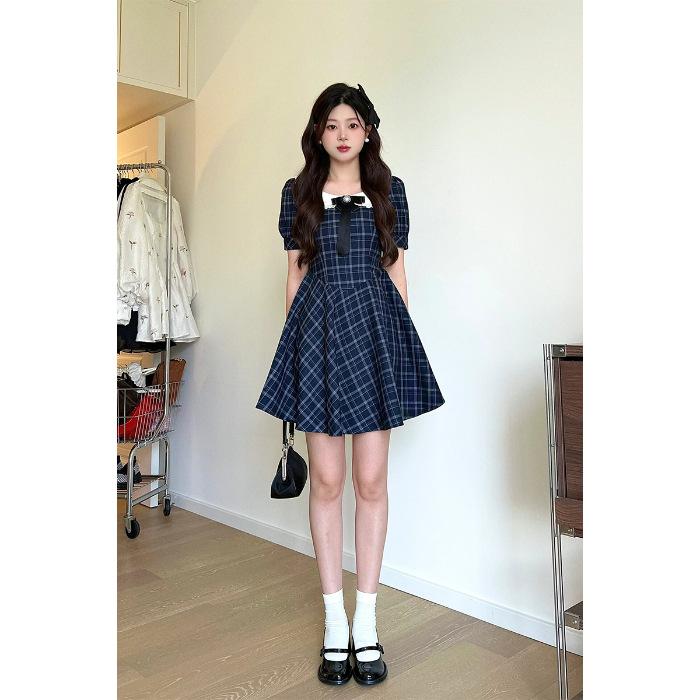 Small doll collar plaid dress girl sweet wind small skirt first love tie milk good princess wind doll skirt