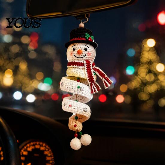 Winter Hobby Kit Crochet Doll Spiral Ornament DIY Kit, Holiday Craft Set with Snowman Pattern Soft Yarn, Beads, Christmas Tree Hanging for Window Wall