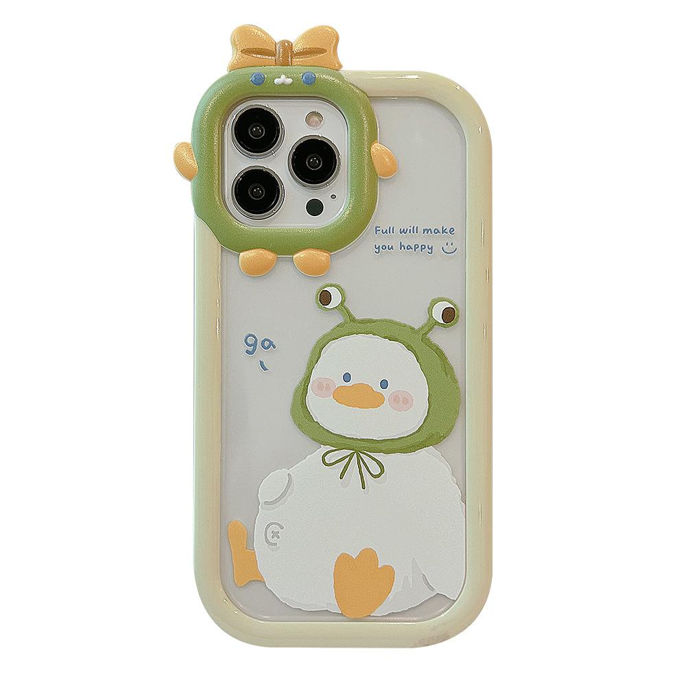 Cute Happy Duck Cartoon 3d 2 In 1 Shockproof Phone Case For Iphone 12 13 14 Pro Max Plus 11 Promax Ins Smiley Back Cover Capa