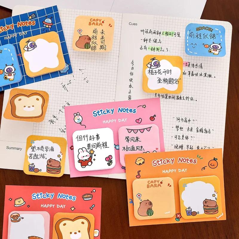 New Kawaii Cartoon Animal Sticky Notes Sticker 60Sheets Cute Rabbit Bear Capybara Astronaut Memo Pad School Office Stationery