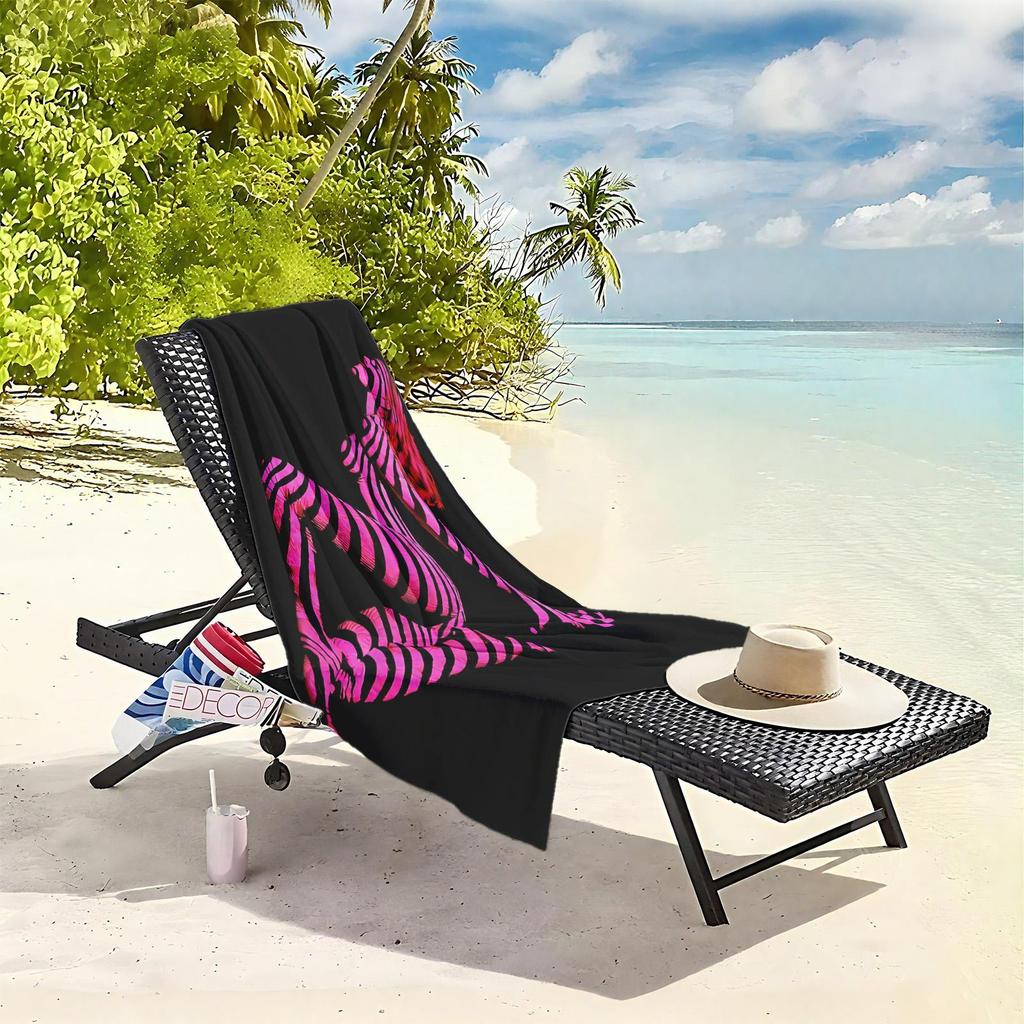 1pc Neon Striped Silhouette in Motion 2D Printed Microfiber Beach Towel, quick dry super absorbent. Great for beach, pool