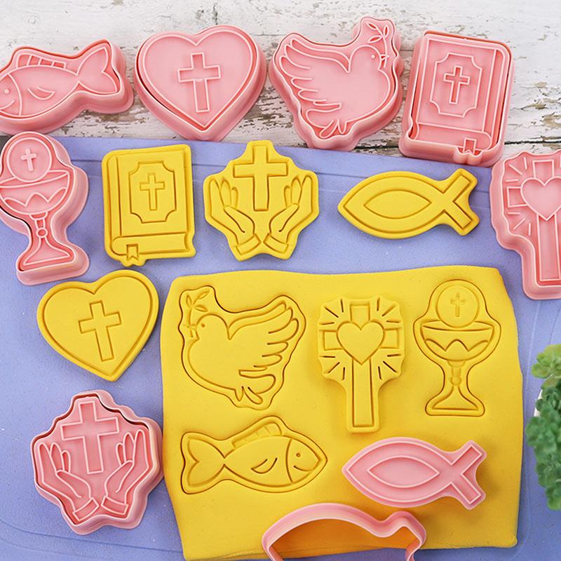 8 buc. Formă pentru biscuiți pentru împărtășania creștină Cruce Potir Presă pentru ștampile pentru biscuiți