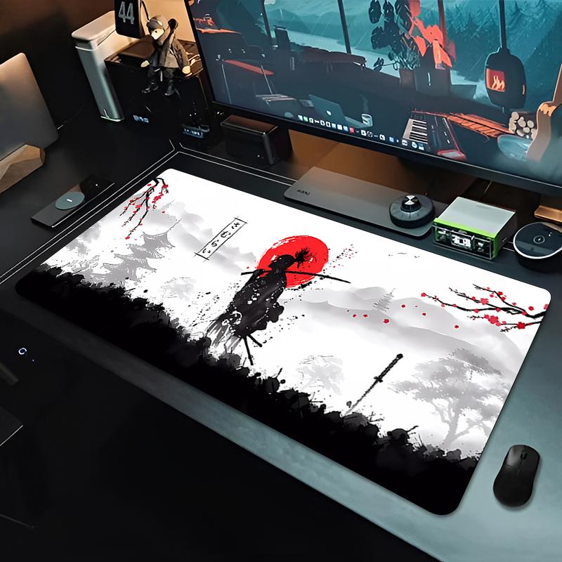 Extended Keyboard Desk Mat Samurai Warrior Japanese Mouse Pads Pc Gaming Nonslip Locking Edge Gamer Large Esports Mouse Pads
