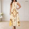Women Plus Size Round Neck Triple Keyhole Sleeveless Printed Long Maxi Dress