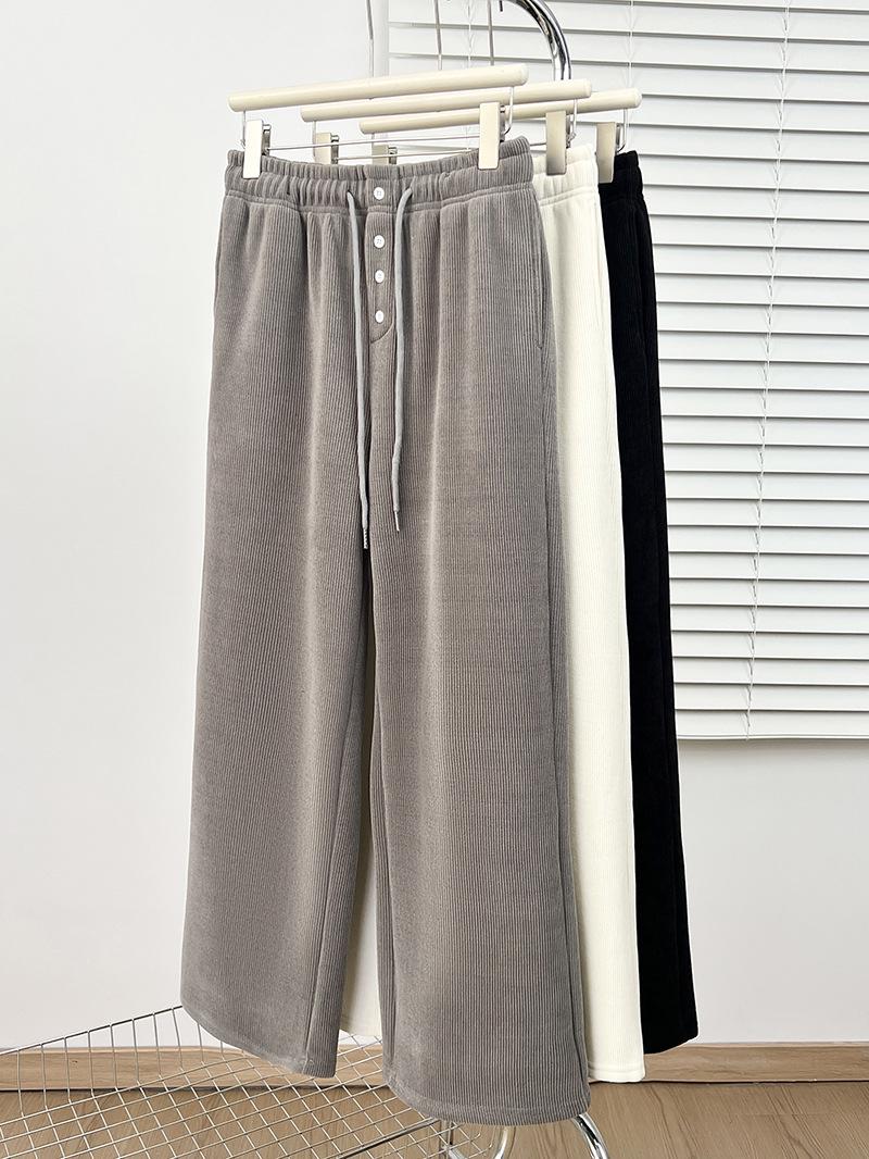 

Plus Size Women s Velvet-Fleece Wide Leg Button Drawstring Pants 4XL сірий колір