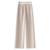Women's Beige Acetate Wool Wide-Leg Pants - New 2024 Autumn/Winter Casual Straight-Leg Design