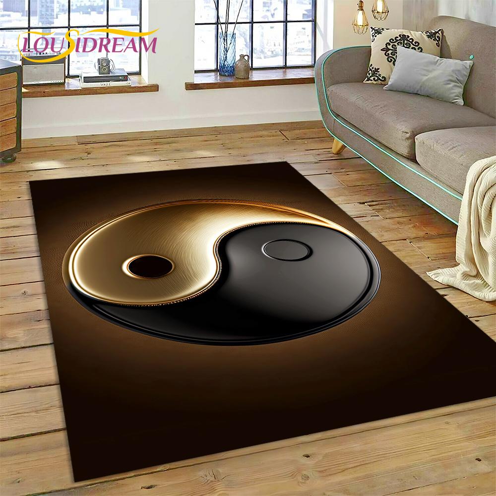 HD Nature Yin Yang 3D Chinese Tai Chi Bagua Rug Carpet for Living Room Bedroom Decor,Non-slip Decoration for Sofa Doormat Gift