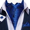Mens Ascot Silk Cravat Blue Paisley Tie Handkerchief Cufflinks Set Formal Party