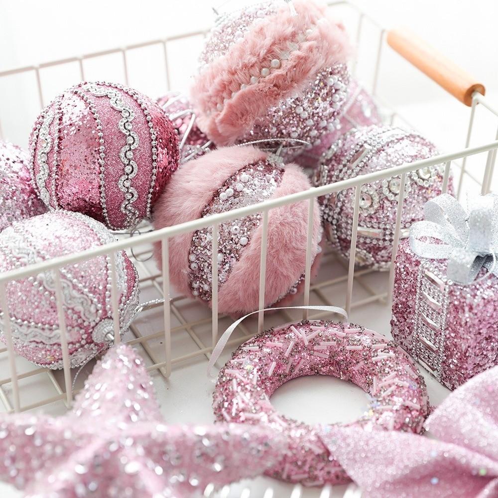 Foam Ball Bow Tree Top Star Christmas Tree Ornaments Pink Christmas Ball