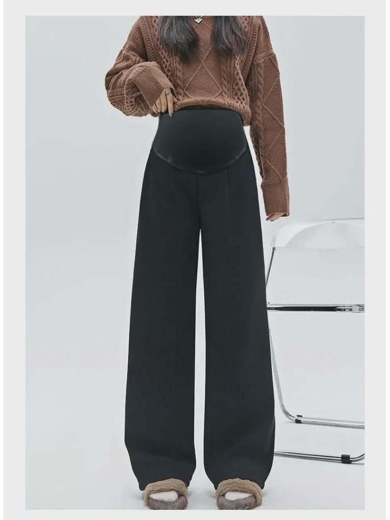 2024 Spring & Autumn Maternity Velvet Cotton Wide-Leg Pants with Belly Support