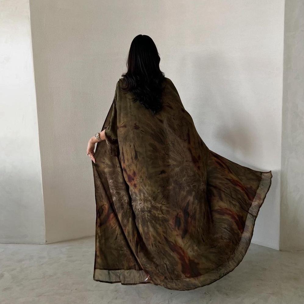 Modest Chiffon Print Muslim Abaya Coat Dress