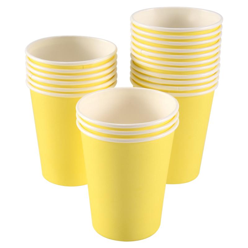 

AB34-20 Paper Cups (9Oz) - Plain Solid Colours Birthday Party Tableware Catering(Yellow) жовтий
