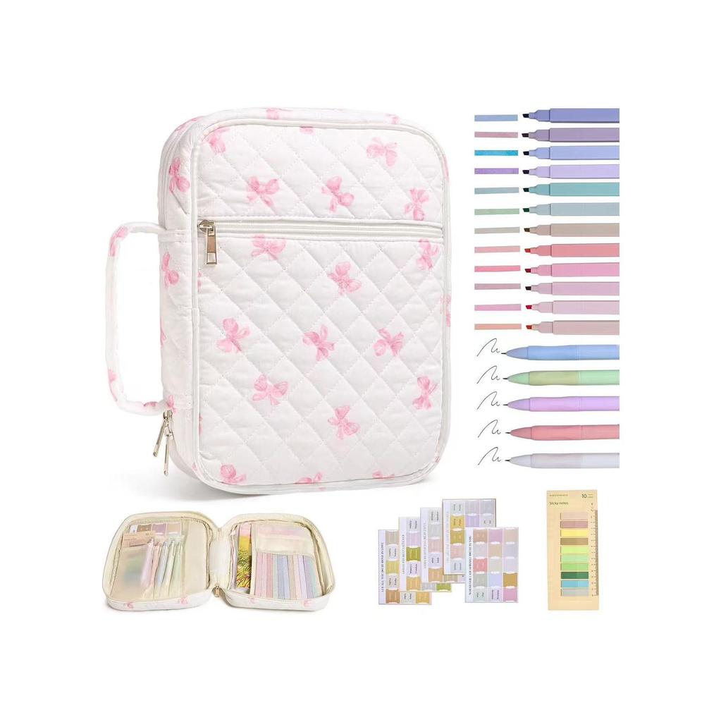 Large Capacity Quilted Cotton Book Storage Bag - Portable, Dustproof Cover