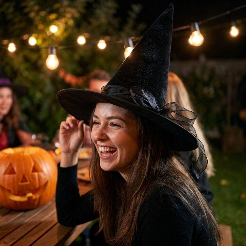 Mit Spitze Halloween Hexenhut Breiter Rand Vintage Cosplay Kappe Karneval Festival