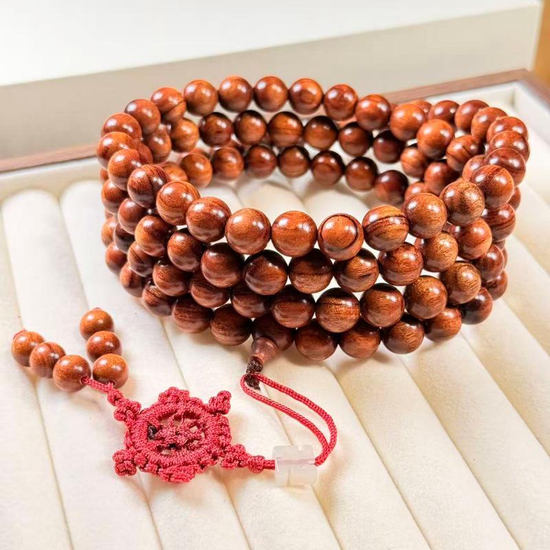 Large-Leaf Yellow Pear Wood Mala Bracelet with 108 Buddhist Beads, High-Density Kang Pear Rosewood for Women